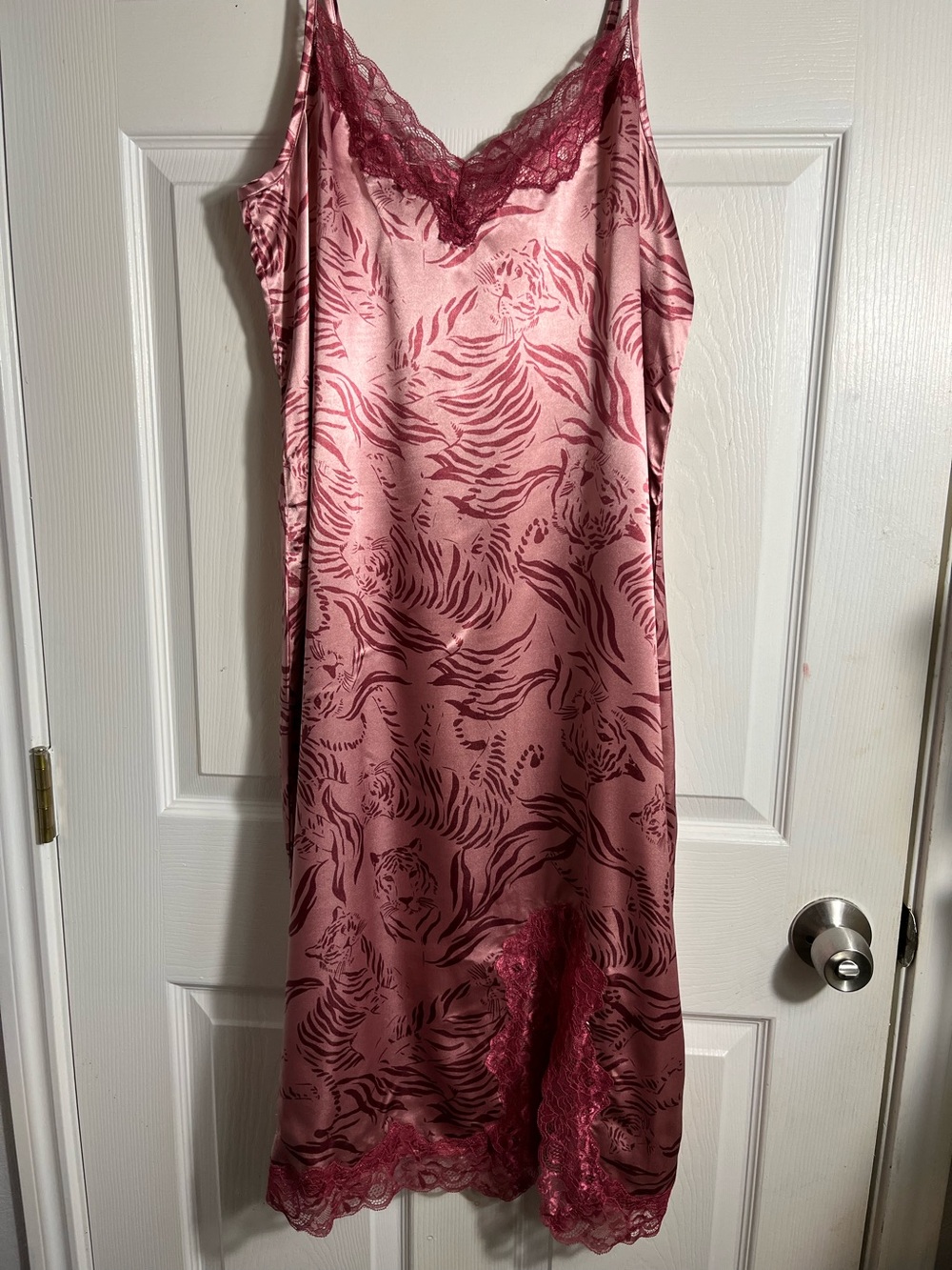 Ambrielle Satin Slip Dress Tiger Print - Rose Mauve M